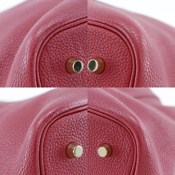 HERMES Pico Tan Lock MM Handbag Red Taurillon Clemence Women - Picture 8 of 9